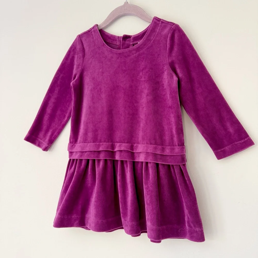 Hanna Andersson Magenta Fuchsia LS Velour Dress with Ruffle Hem, Size 3